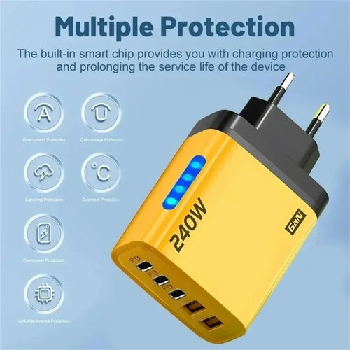 240W GaN USB C Charger 5 in 1 Fast Charging Phone Charger Power Adapter For iPhone Samsung Xiaomi Type C EU/US Plug Wall Charger